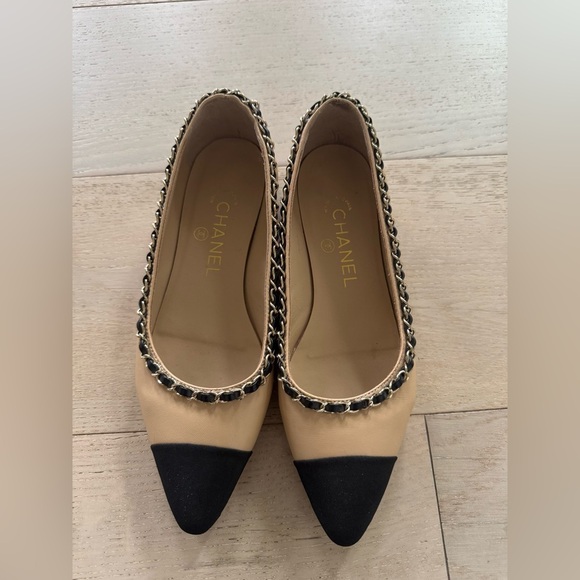 Chanel Lambskin Grosgrain Chain Cap Toe Flats 37 - Picture 5 of 12